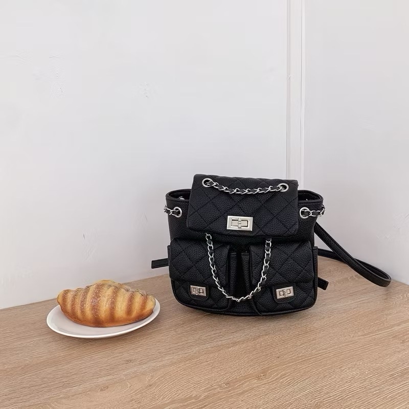 𝐖𝐚𝐘♡·現+預｜精緻女孩必備！韓款高質感小香風後背包❤️‍🔥 雙肩包 單肩包 鏈條包 菱格紋 雙口袋 韓系包包✨-規格圖9