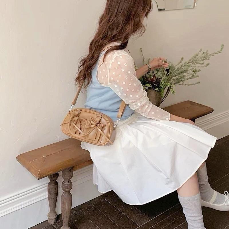 𝐖𝐚𝐘♡·現貨白｜陪妳可可愛愛♡ 雙口袋蝴蝶結造型波士頓包 長夾可放 手提包 肩背包 保齡球包 斜跨包 韓系包✨-細節圖5