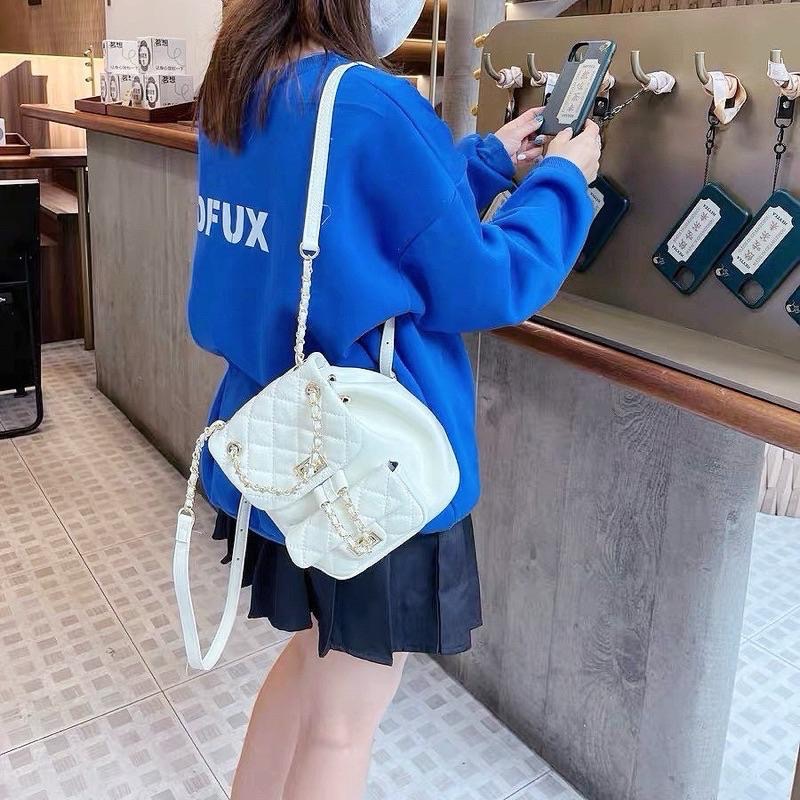 𝐖𝐚𝐘♡·現貨24H出｜奶呼呼小香風菱格紋後背包 背帶可調 雙肩包 鏈條包 單肩包 通勤包包 女生包包 小香風✨-細節圖5