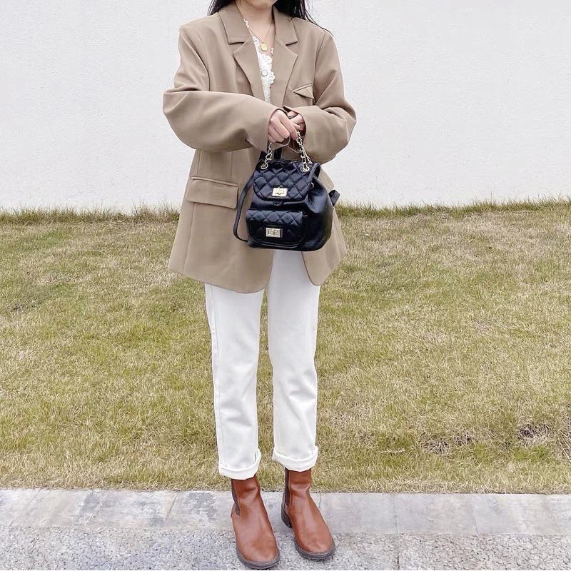 𝐖𝐚𝐘♡·現貨24H出｜奶呼呼小香風菱格紋後背包 背帶可調 雙肩包 鏈條包 單肩包 通勤包包 女生包包 小香風✨-細節圖6