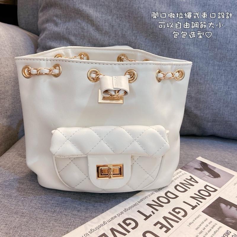 𝐖𝐚𝐘♡·現貨24H出｜奶呼呼小香風菱格紋後背包 背帶可調 雙肩包 鏈條包 單肩包 通勤包包 女生包包 小香風✨-細節圖9