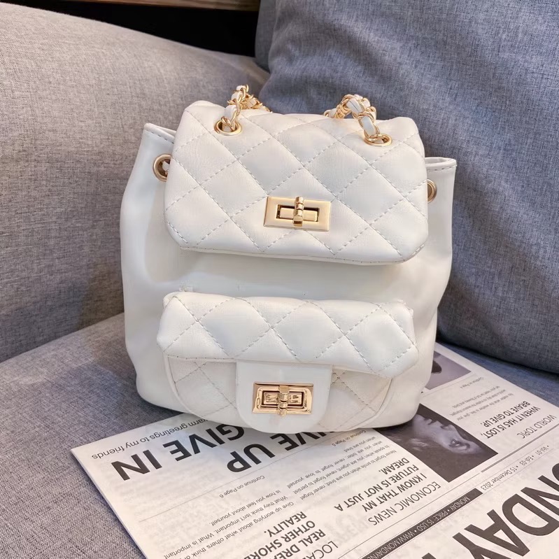 𝐖𝐚𝐘♡·現貨24H出｜奶呼呼小香風菱格紋後背包 背帶可調 雙肩包 鏈條包 單肩包 通勤包包 女生包包 小香風✨-規格圖9