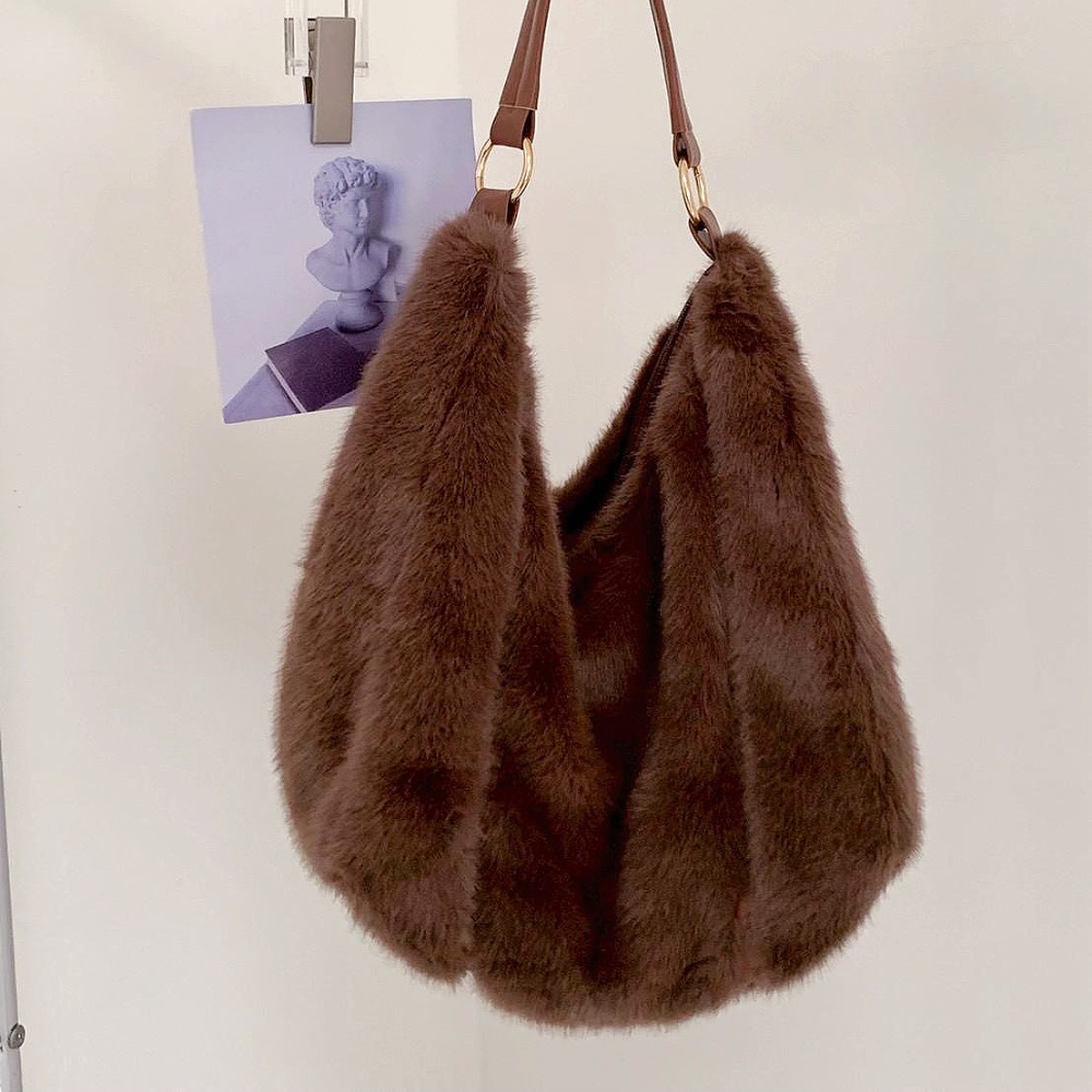 𝐖𝐚𝐘♡·現+預｜韓系軟萌絨毛半月肩背包🐰 手提包 單肩包 肩背包 液下包 半月包 毛毛包 通勤包 韓系包包✨-規格圖9