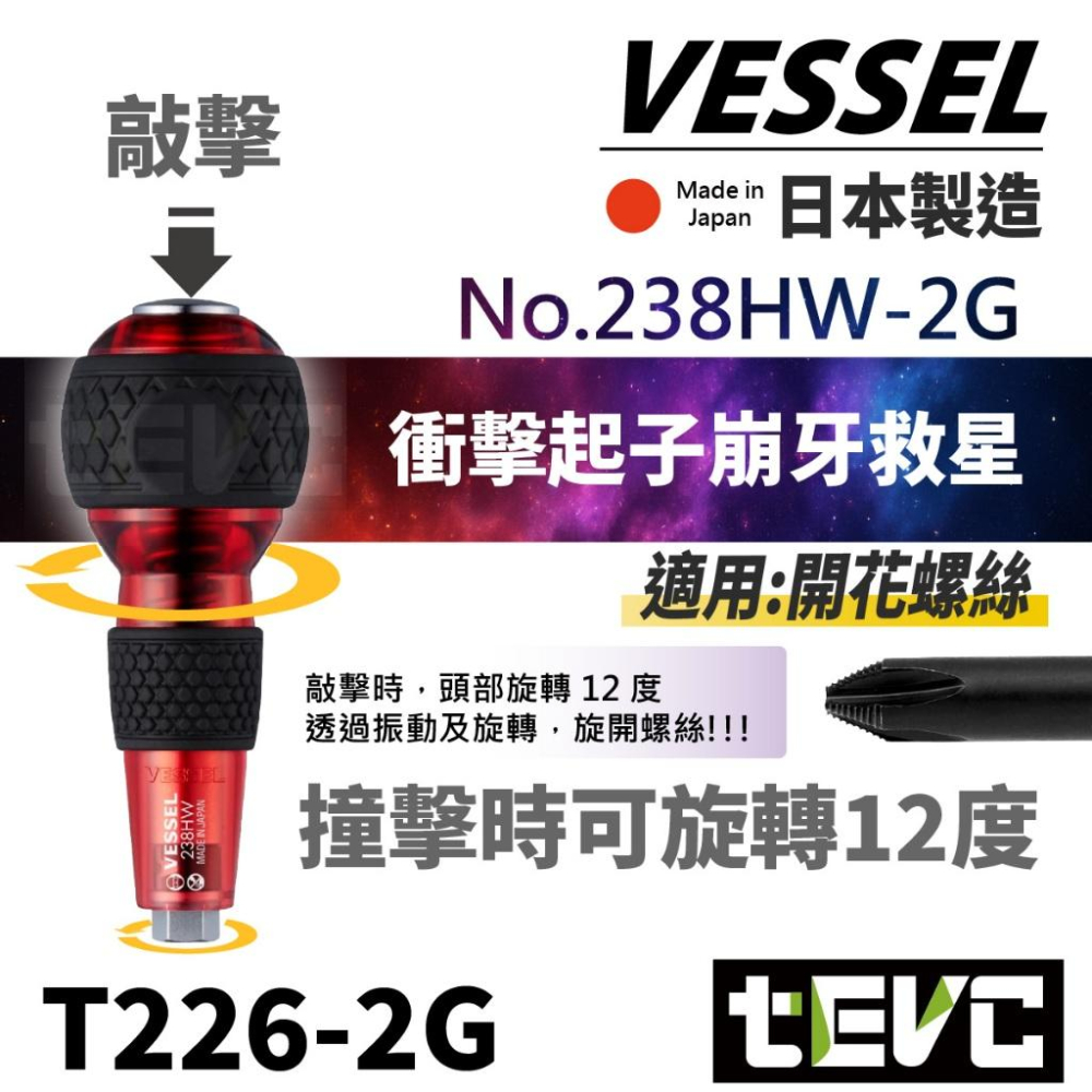 《tevc》 VESSEL 日本製 銀河限定 十字 衝擊起子 起子頭 238HW-2G-細節圖2