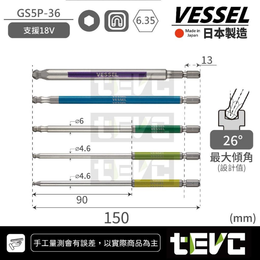 《tevc》VESSEL 日本製 剛彩 長溝 球型內六角組 GS5P  18V-細節圖3