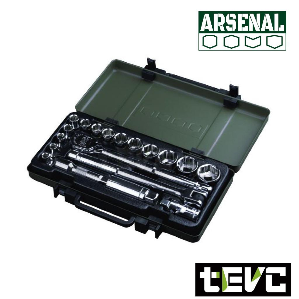 《tevc》愛森諾 Arsenal 台灣製 19PC 3/8＂ Dr 90齒超扭力止滑套筒組 工具組 棘輪扳手 防滑牙-細節圖2