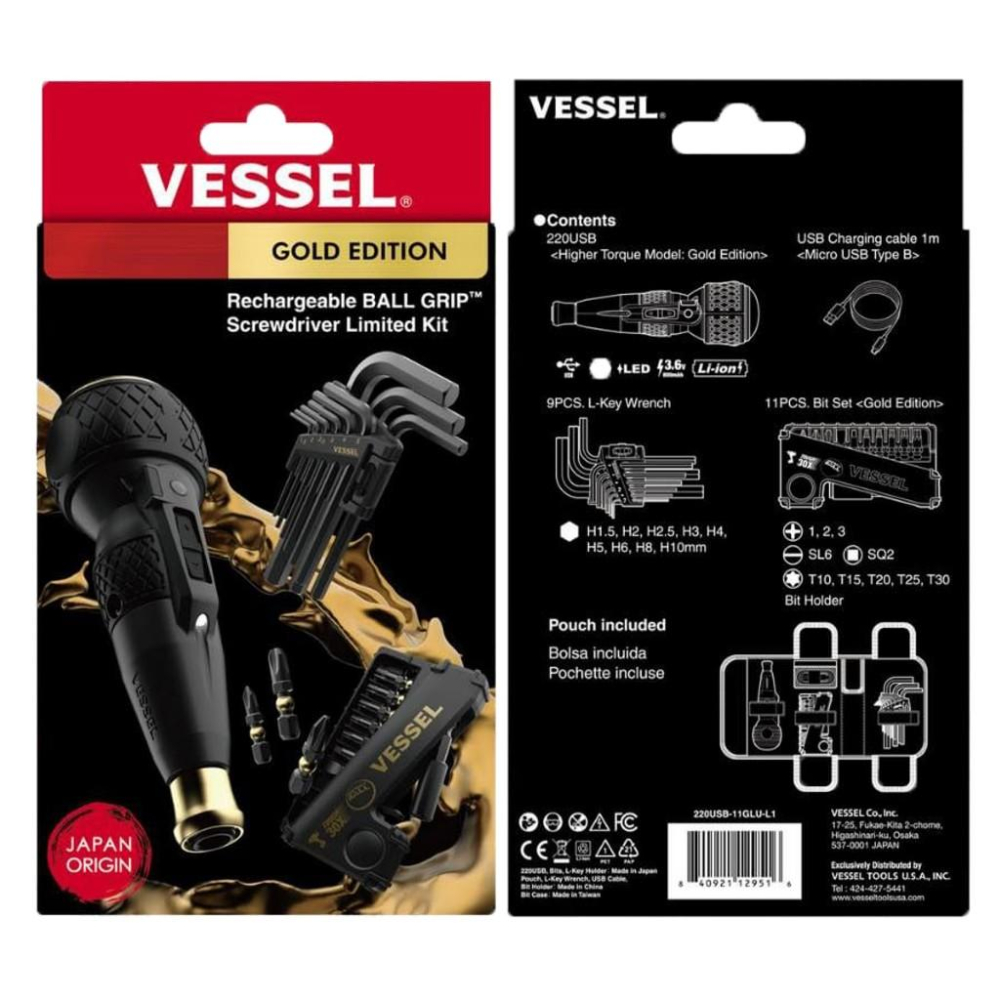 《tevc》VESSEL 有保固 黑金 短溝 電動起子 套組 起子頭 內六角扳手 220USB 11GLUL1 北美限定-細節圖4