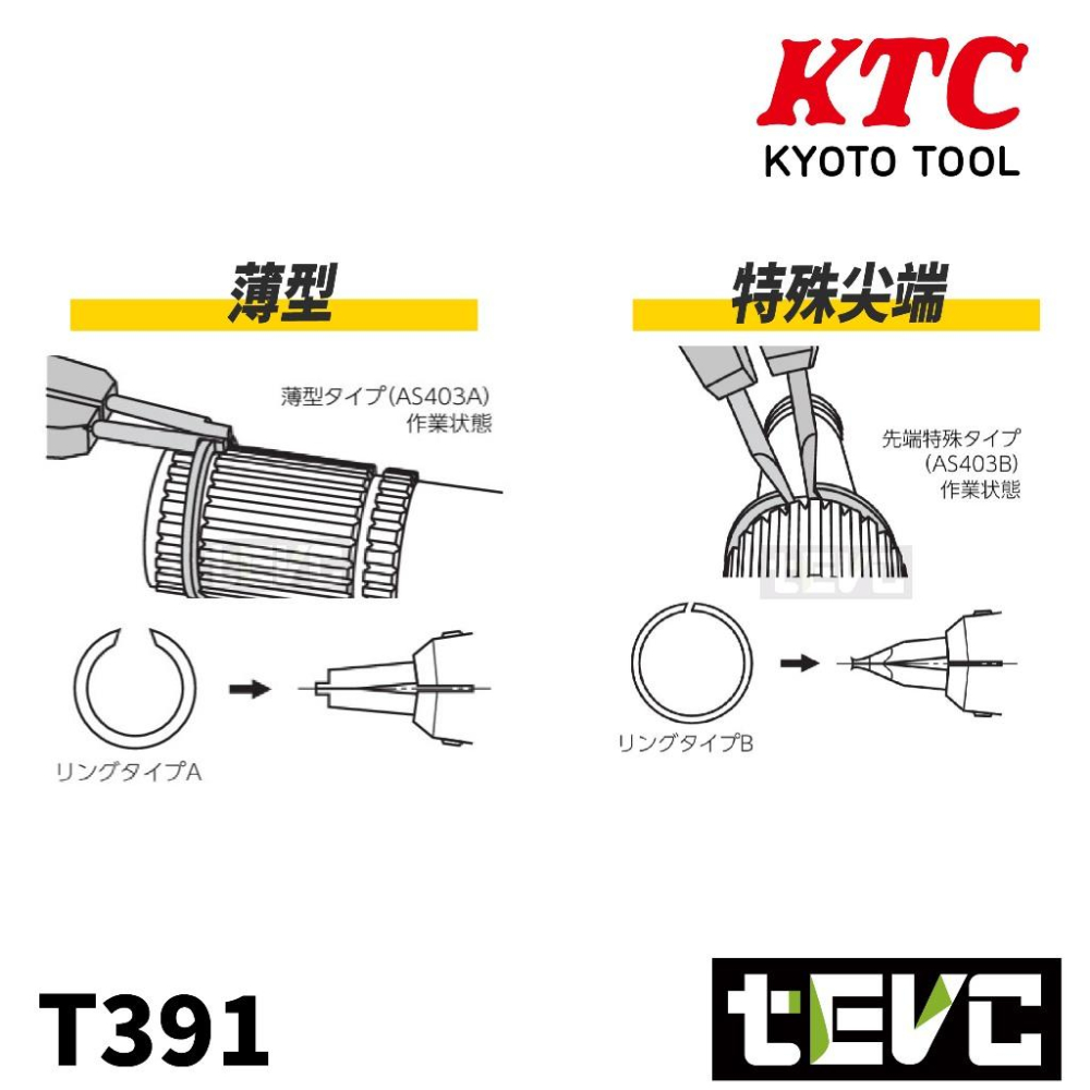 《tevc》KTC 日本製 軸用 C型鉗  可換頭 AS403A AS403B 本田 傳動軸 特殊尖端 薄型-細節圖2
