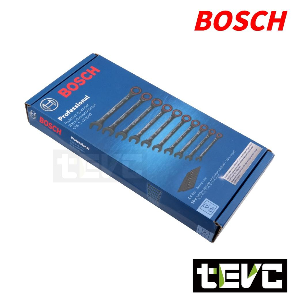 《tevc》Bosch Professional tool 專業工具 無齒 棘輪 梅花開口扳手 10件套組-含收納袋-細節圖3