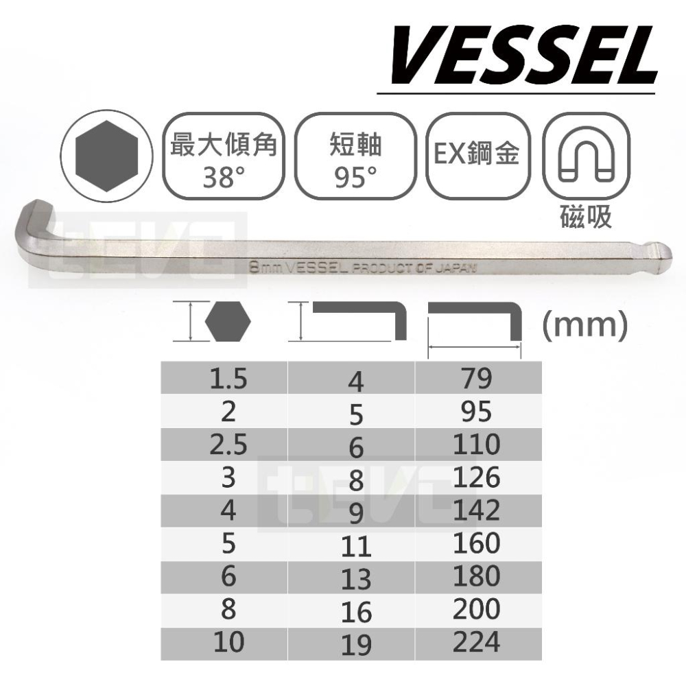 《tevc》日本 VESSEL  8309BP-L 內六角板手 9件組 球頭六角板手 球頭 L形扳手 六角  T122-細節圖4