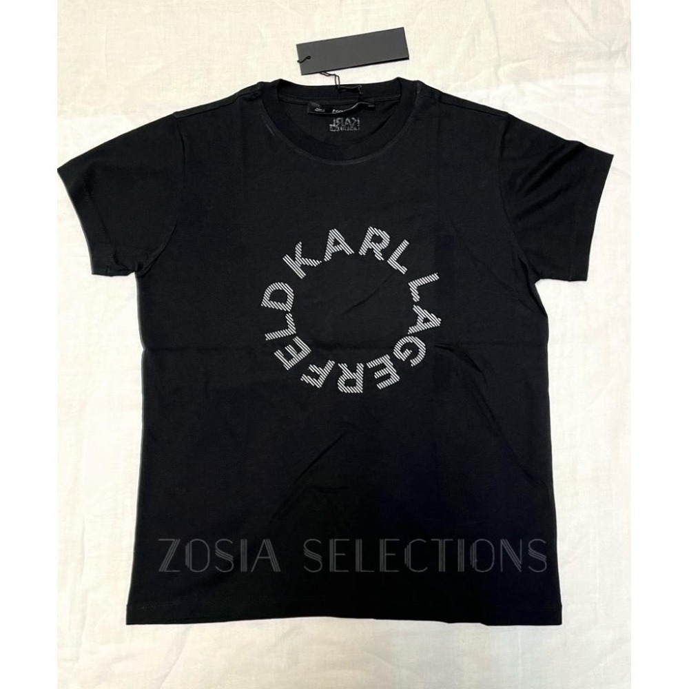 🇫🇷法國直送 Karl出清  女款  短袖黑色上衣 圓形字母排列T恤 卡爾Karl 老佛爺 250621-細節圖2