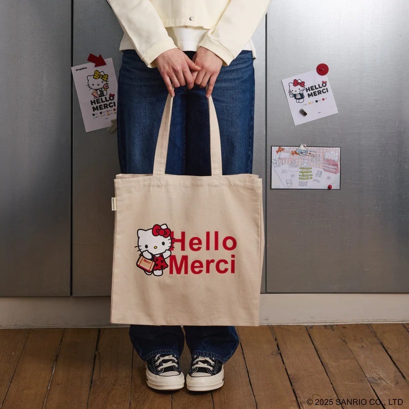 🇫🇷法國限定聯名 Hello Kitty x Merci 托特包 手拿化妝包 Hello Merci-規格圖9