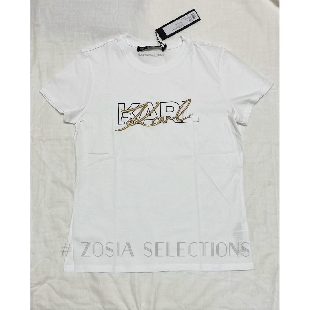 🇫🇷法國直送 Karl出清 女款 短袖 金色立體書寫字母上衣 T恤 卡爾Karl 老佛爺 250621-細節圖2
