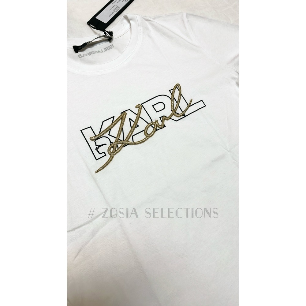 🇫🇷法國直送 Karl出清 女款 短袖 金色立體書寫字母上衣 T恤 卡爾Karl 老佛爺 250621-細節圖3