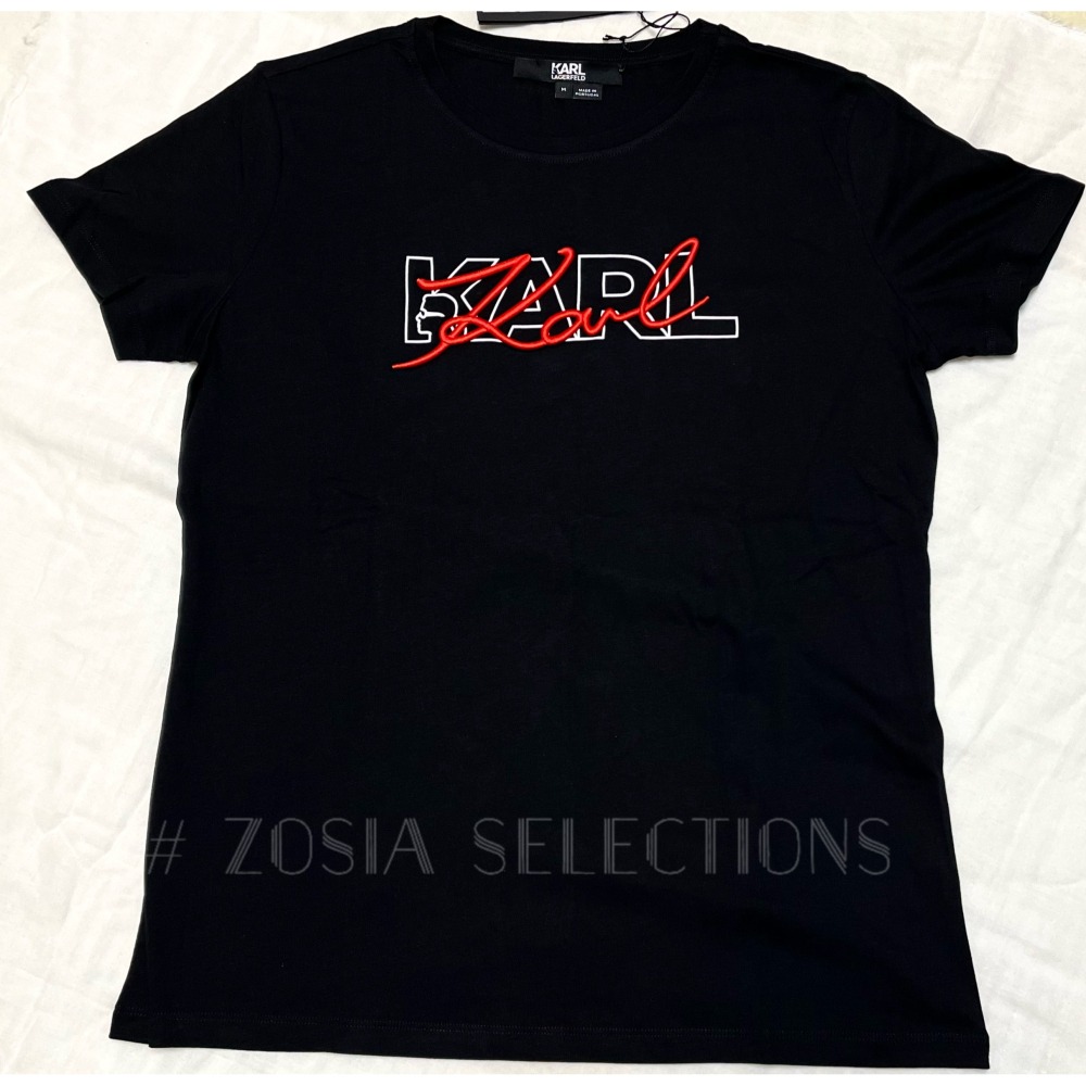🇫🇷法國直送 Karl出清 女款 短袖黑色上衣 Karl 刺繡字母T恤 卡爾Karl 老佛爺250621-細節圖2