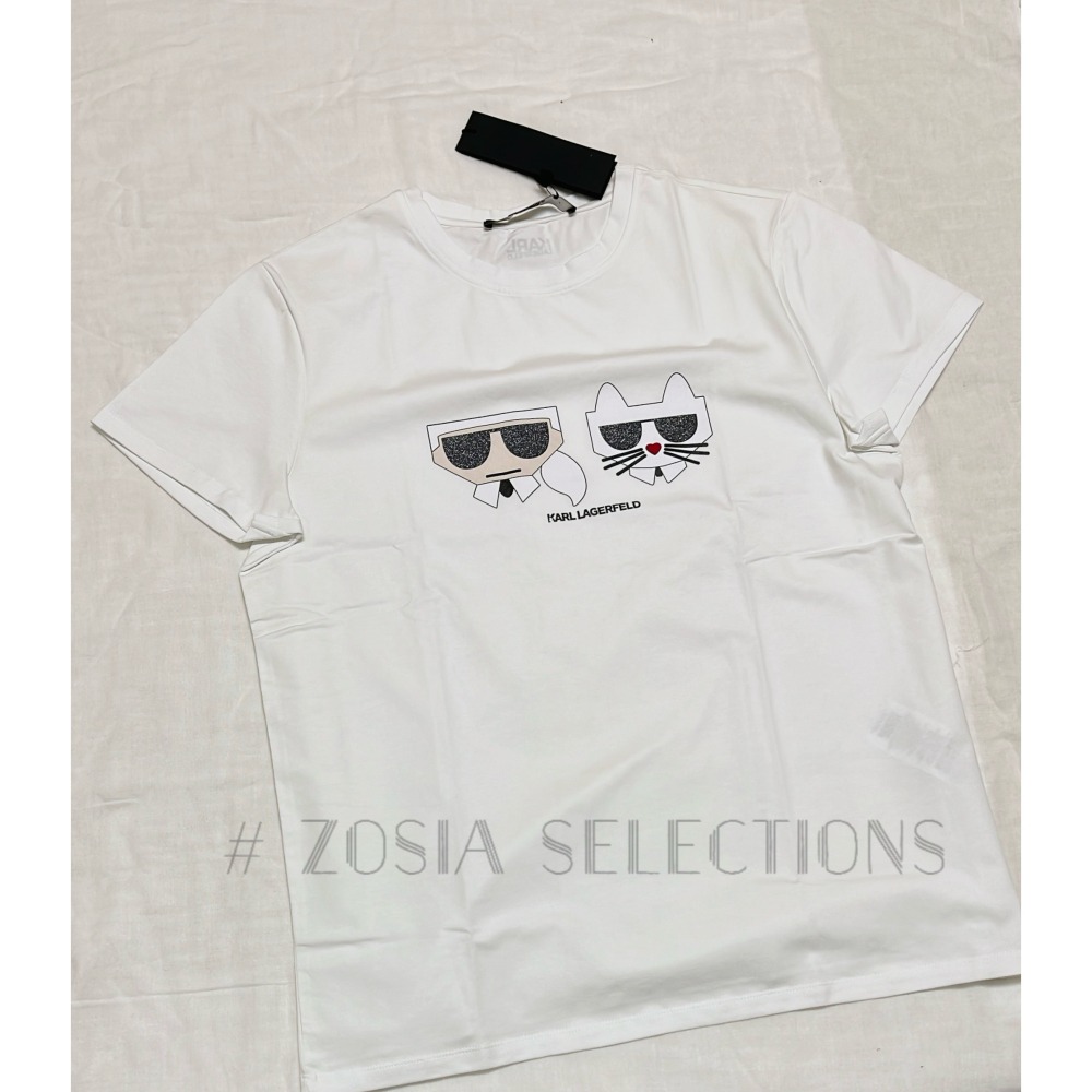 🇫🇷法國直送 Karl出清 女款 卡爾&貓咪 金沙墨鏡 短袖上衣 T恤 卡爾Karl 老佛爺 250621-細節圖2