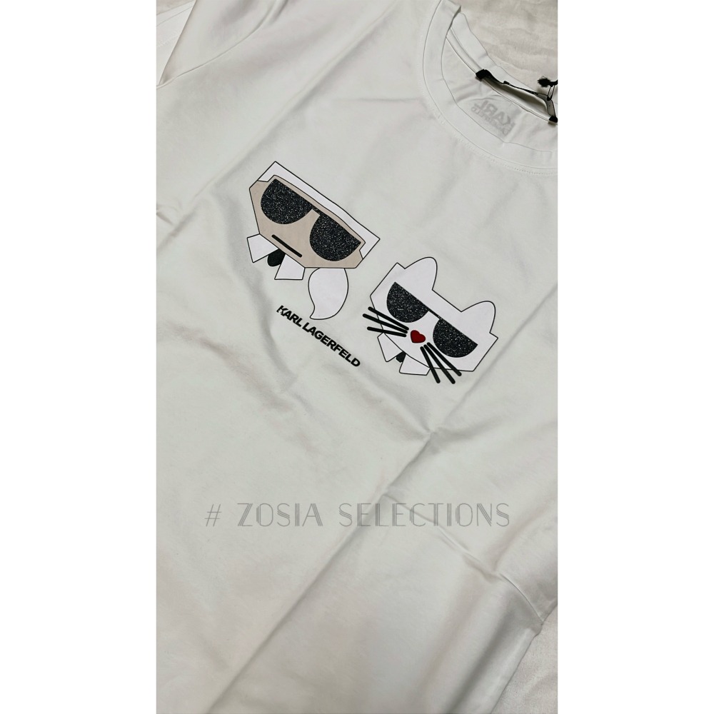 🇫🇷法國直送 Karl出清 女款 卡爾&貓咪 金沙墨鏡 短袖上衣 T恤 卡爾Karl 老佛爺 250621-細節圖4