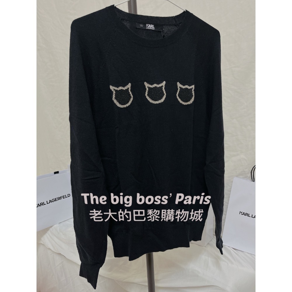 🇫🇷法國- Karl Lagerfeld卡爾  正品出清 貓頭 女款長袖針織黑色上衣 260110-1-細節圖3