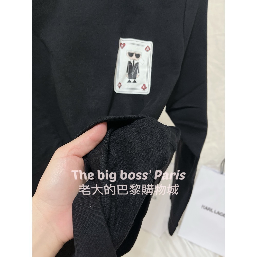 🇫🇷法國- Karl Lagerfeld卡爾  正品出清 撲克牌卡爾 女款長袖毛巾底黑色上衣 260110-1-細節圖2