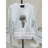 🇫🇷法國- Karl卡爾  正品出清 女款長袖 水鑽拼貼卡爾 白色毛巾底長袖上衣 -260110-1