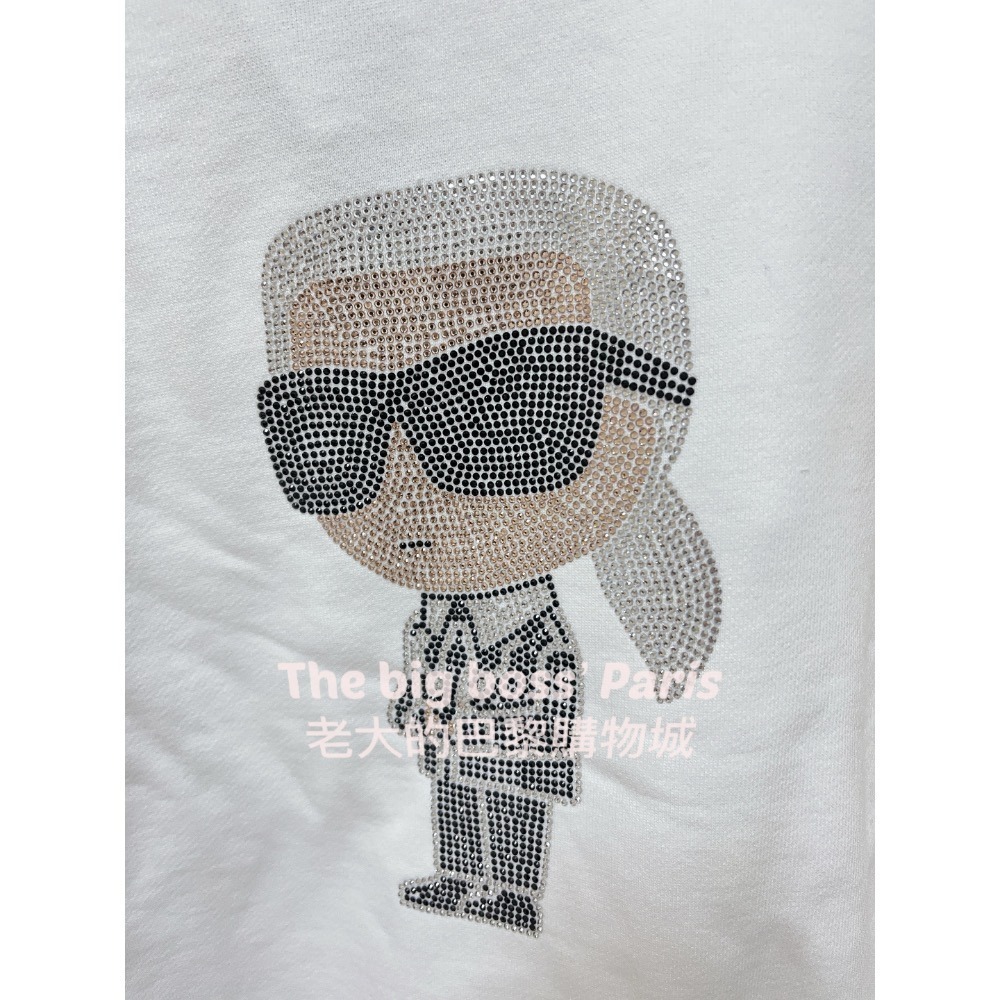 🇫🇷法國- Karl卡爾  正品出清 女款長袖 水鑽拼貼卡爾 白色毛巾底長袖上衣 -260110-1-細節圖3