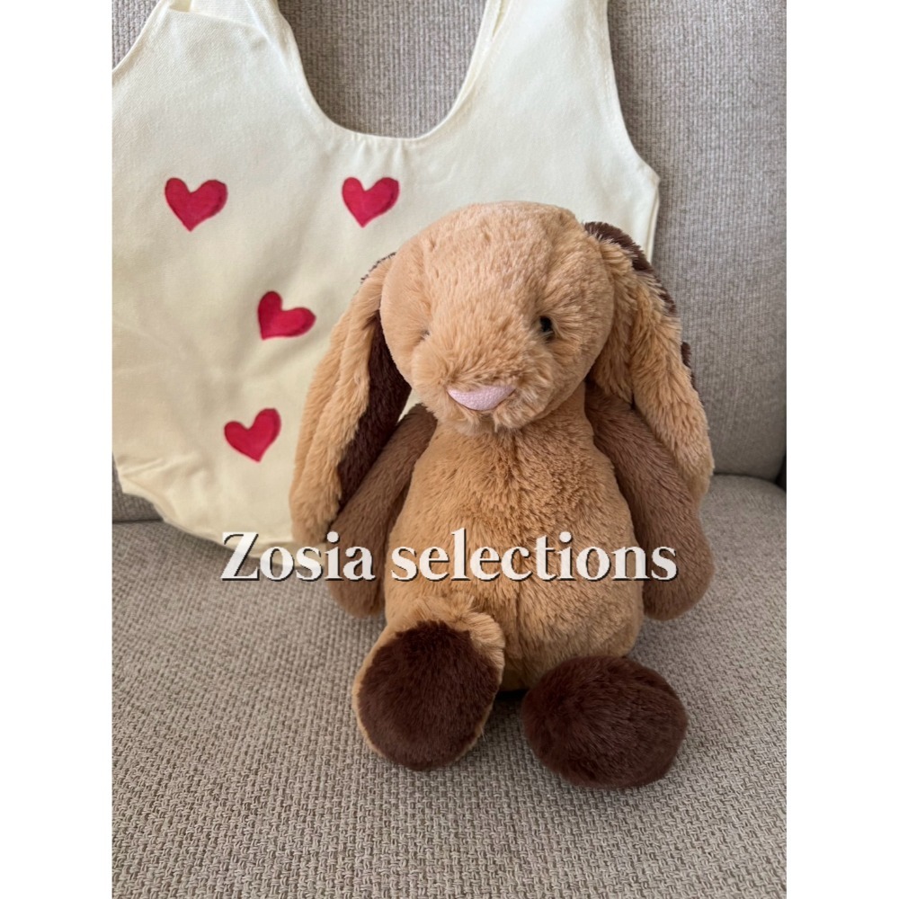 🇫🇷法國直送 Jellycat 咖色拼接兔 Bashful Patchwork Brown Bunny絕版兔子娃娃-規格圖1