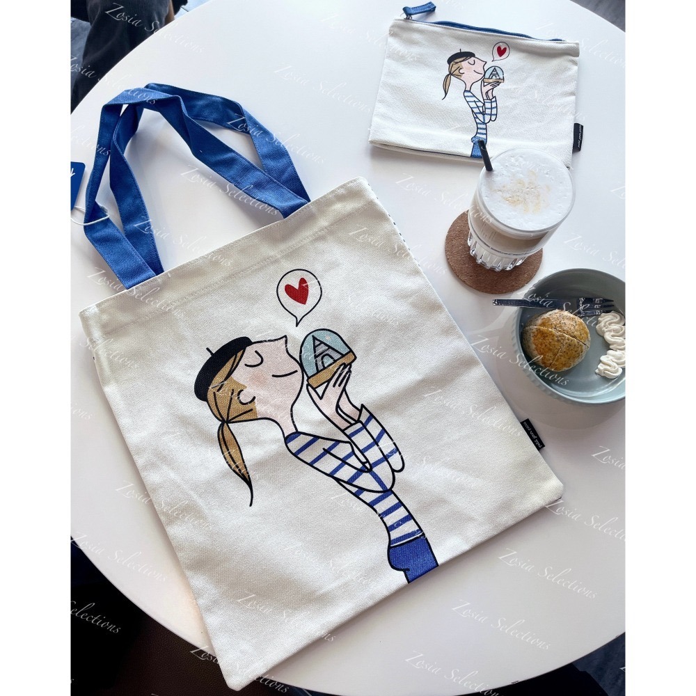 🇫🇷法國 petit jour paris 帆布包 女孩的藍色浪漫巴黎 包包 提袋 肩背包-細節圖2