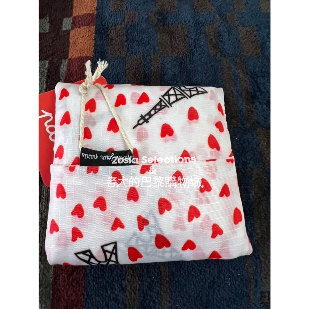 🇫🇷法國品牌 可摺疊購物袋 巴黎鐵塔 紅色愛心滿版 環保購物袋 輕便好收納-細節圖4