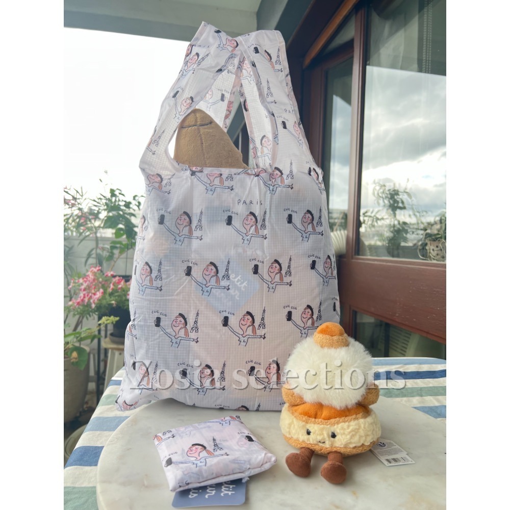 🇫🇷法國品牌 可摺疊購物袋 女孩漫遊巴黎 環保購物袋 輕便好收納-細節圖3