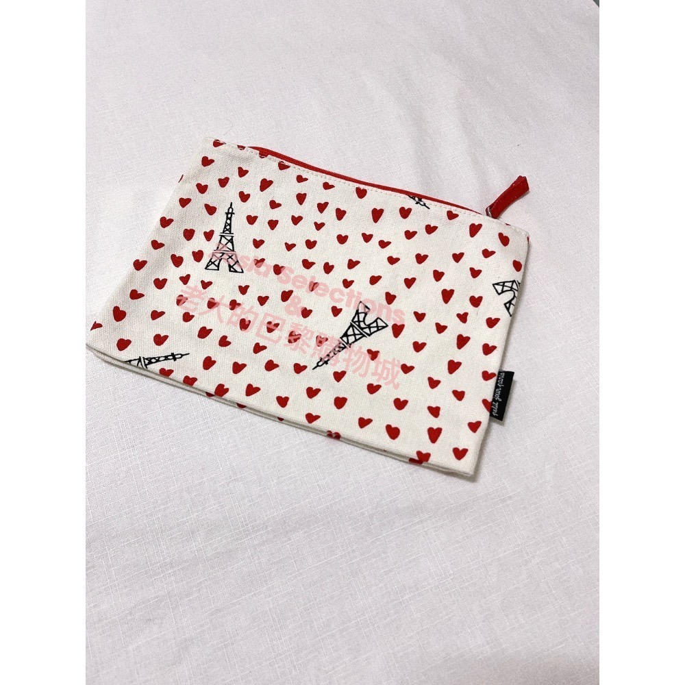 🇫🇷法國品牌 拉鍊收納包 化妝包 巴黎鐵塔 紅色愛心滿版 帆布手拿包 小物收納袋-細節圖2