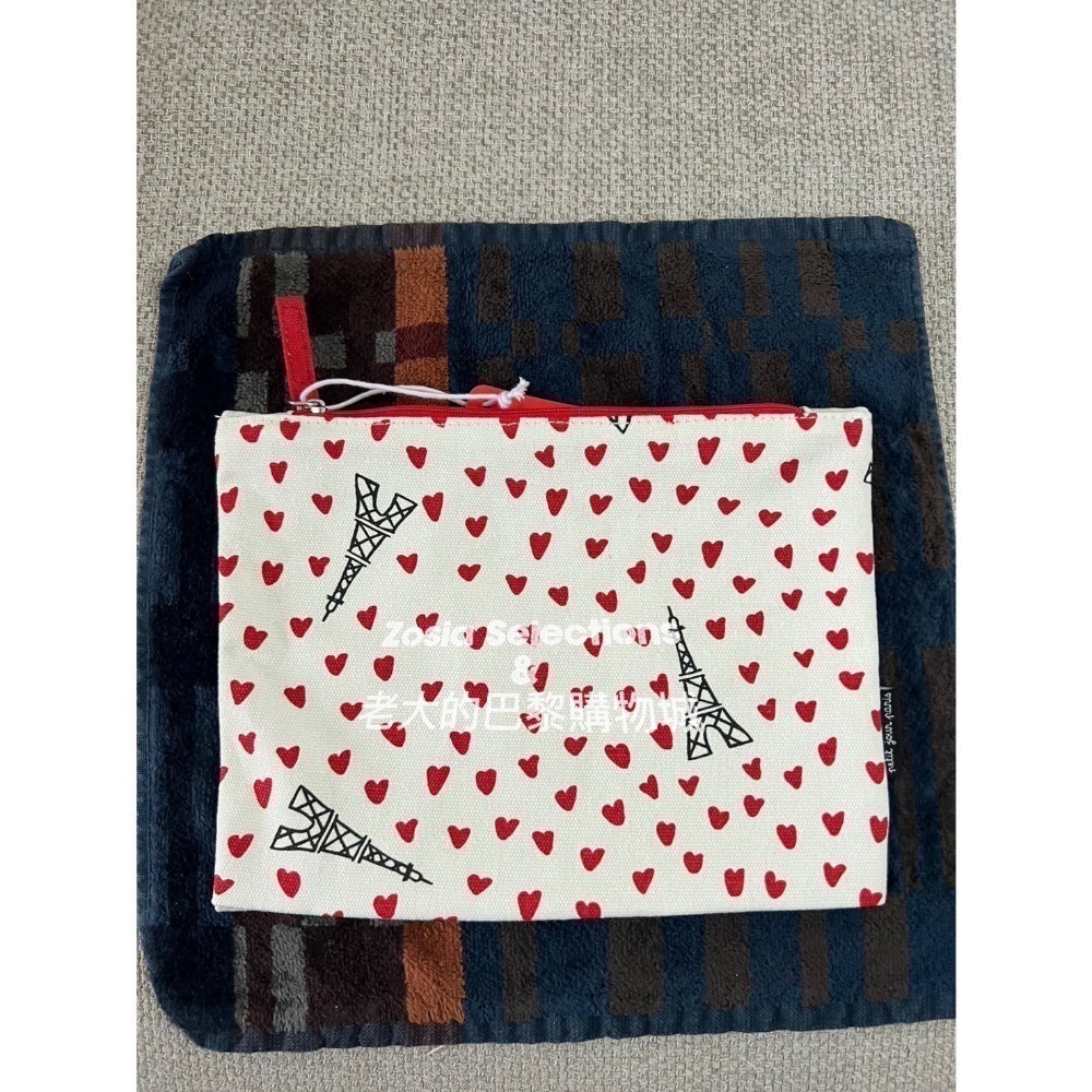 🇫🇷法國品牌 拉鍊收納包 化妝包 巴黎鐵塔 紅色愛心滿版 帆布手拿包 小物收納袋-細節圖7