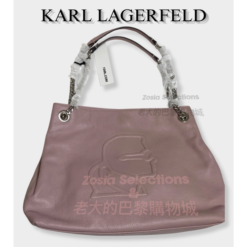 🇫🇷法國直送 卡爾Karl 藕粉色包包出清 肩背包 鍊條皮革包包 KARL LAGERFELD老佛爺出清-細節圖2