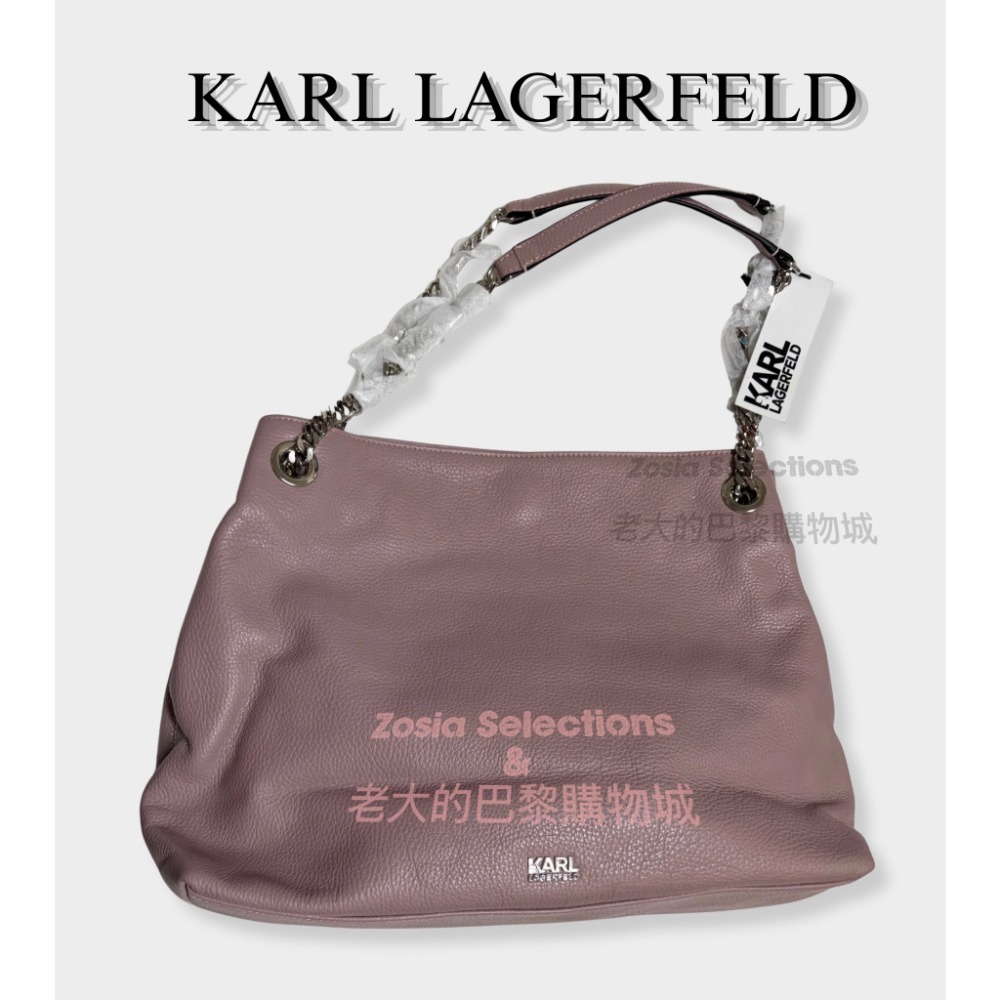 🇫🇷法國直送 卡爾Karl 藕粉色包包出清 肩背包 鍊條皮革包包 KARL LAGERFELD老佛爺出清-細節圖3