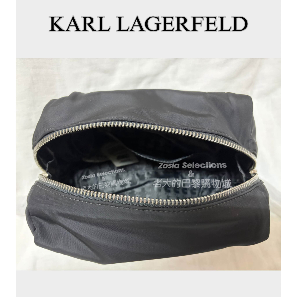 🇫🇷法國直送 Karl 卡爾黑色化妝包 收納包 手拿包 拉鍊包 大容量 卡爾KARL LAGERFELD 經典字母樣-細節圖4