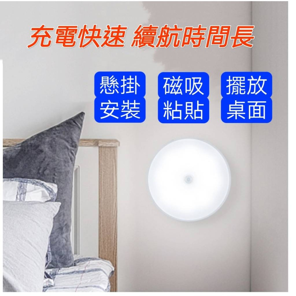 現貨 人體感應小夜燈 8顆LED USB充電 磁吸感應燈 夜燈 床頭燈 照明燈 燈 小夜燈 應急燈 車庫燈 走廊燈-細節圖3