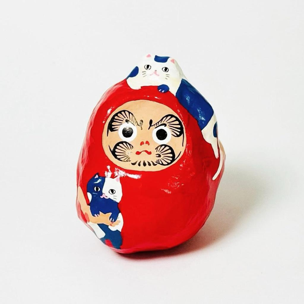 ヤチコダルマ｜𝗬𝗔𝗖𝗛𝗜𝗞𝗢 𝗗𝗔𝗥𝗨𝗠𝗔 猫かつぎ達磨 だるま 縁起物 貓咪達磨 白藍色貓咪（大）達摩 不倒翁 緣起物-細節圖2