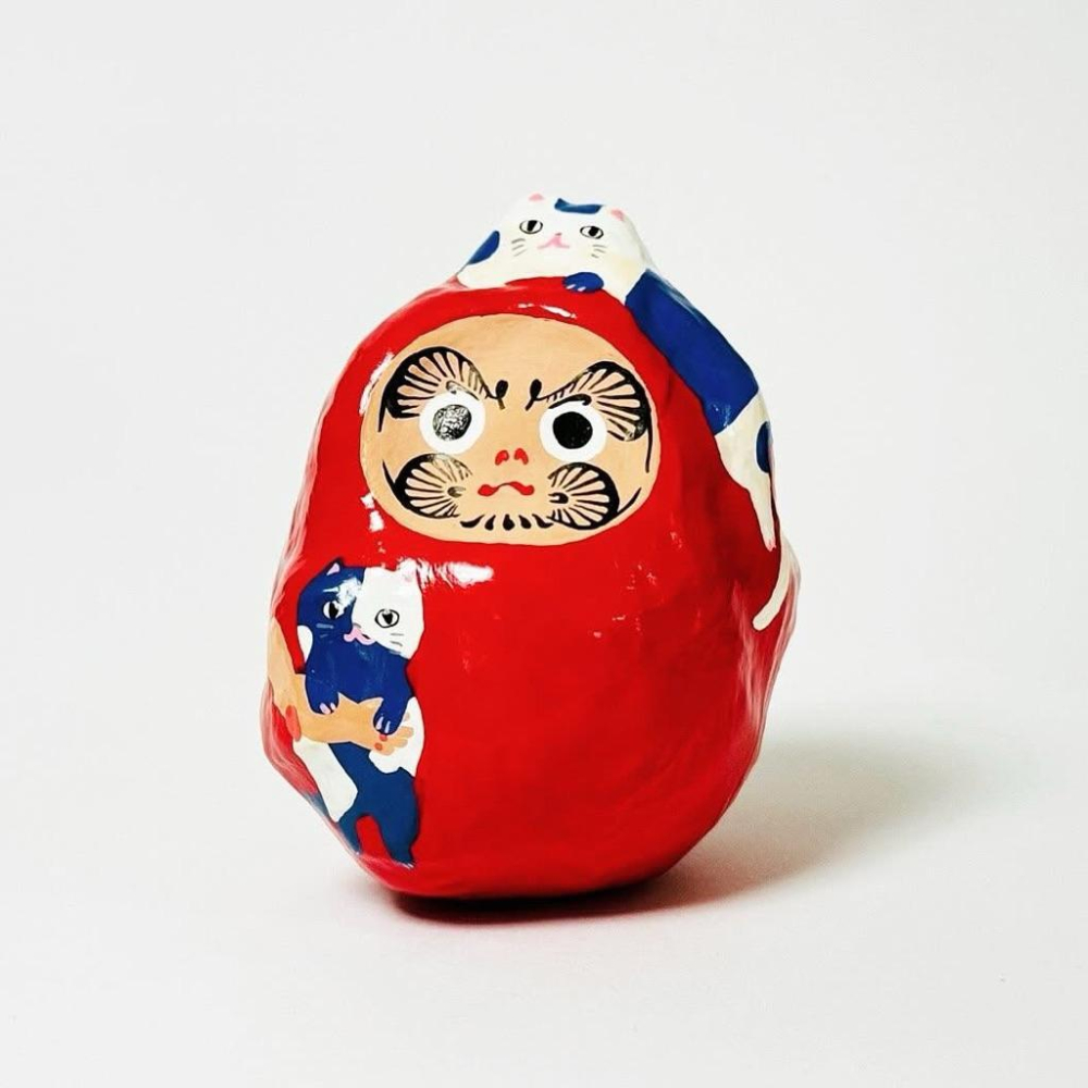 ヤチコダルマ｜𝗬𝗔𝗖𝗛𝗜𝗞𝗢 𝗗𝗔𝗥𝗨𝗠𝗔 猫かつぎ達磨 だるま 縁起物 貓咪達磨 白藍色貓咪（大）達摩 不倒翁 緣起物-細節圖3