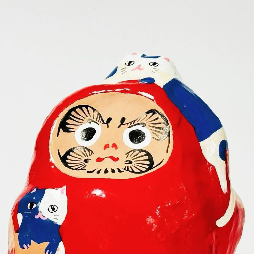 ヤチコダルマ｜𝗬𝗔𝗖𝗛𝗜𝗞𝗢 𝗗𝗔𝗥𝗨𝗠𝗔 猫かつぎ達磨 だるま 縁起物 貓咪達磨 白藍色貓咪（大）達摩 不倒翁 緣起物-細節圖4