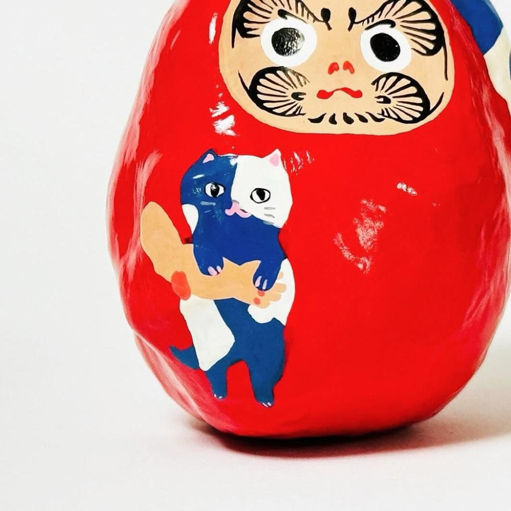 ヤチコダルマ｜𝗬𝗔𝗖𝗛𝗜𝗞𝗢 𝗗𝗔𝗥𝗨𝗠𝗔 猫かつぎ達磨 だるま 縁起物 貓咪達磨 白藍色貓咪（大）達摩 不倒翁 緣起物-細節圖5
