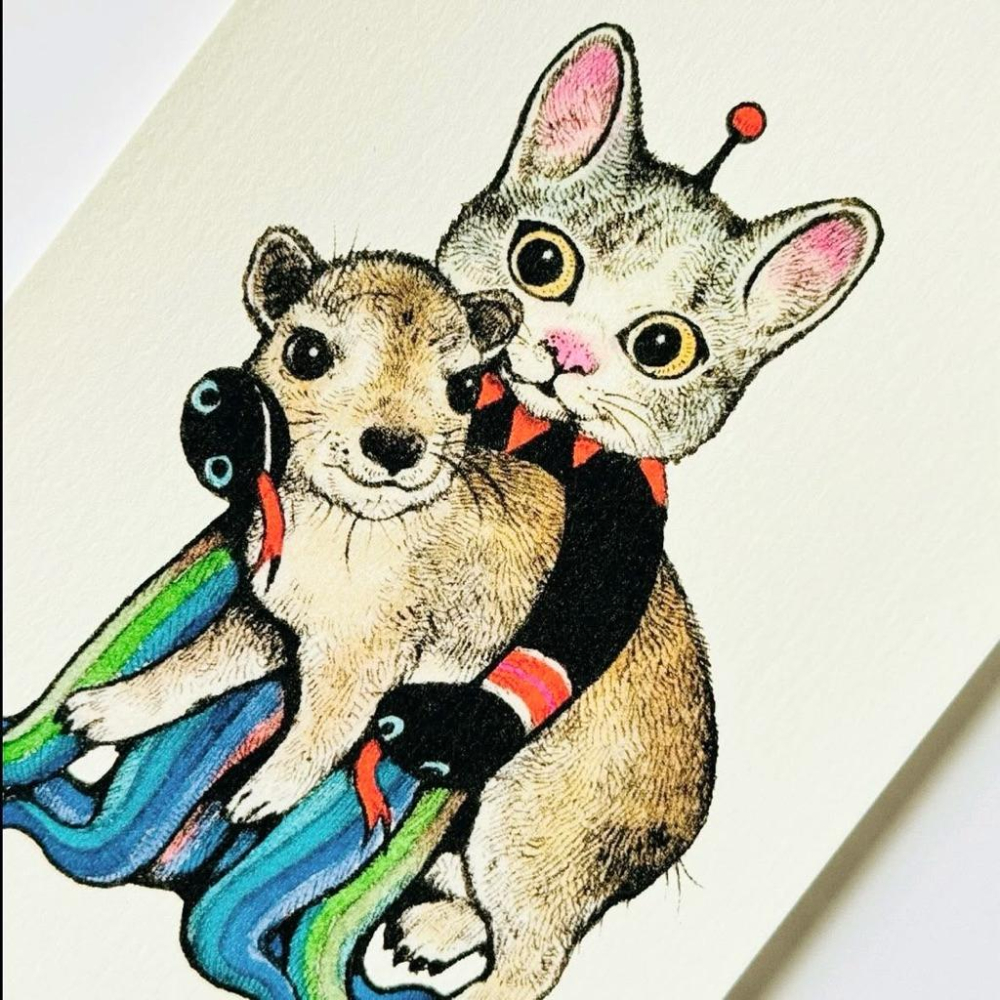 ヒグチユウコ｜𝗛𝗶𝗴𝘂𝗰𝗵𝗶 𝗬𝘂𝗸𝗼 大哺乳類展𝟯 ポストカード 樋口裕子 明信片 抱著黃斑蹄兔的𝗚𝗨𝗦𝗧𝗔𝗩𝗘君-細節圖3