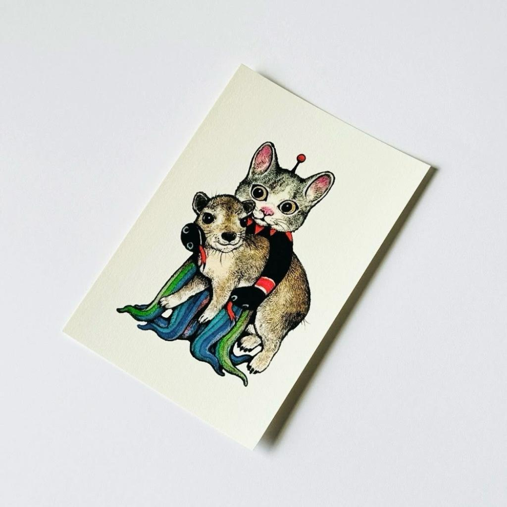 ヒグチユウコ｜𝗛𝗶𝗴𝘂𝗰𝗵𝗶 𝗬𝘂𝗸𝗼 大哺乳類展𝟯 ポストカード 樋口裕子 明信片 抱著黃斑蹄兔的𝗚𝗨𝗦𝗧𝗔𝗩𝗘君-細節圖5