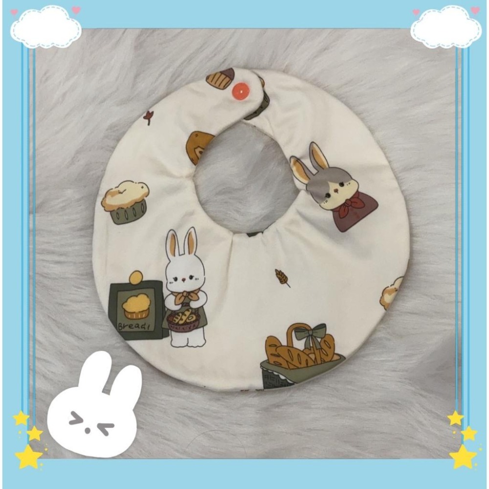 🍼小蔔頭手作🍼【純棉雙面圍兜】八層紗透氣防滲｜新生兒口水巾/圍兜 台灣製造~兔兔廚房款-細節圖2
