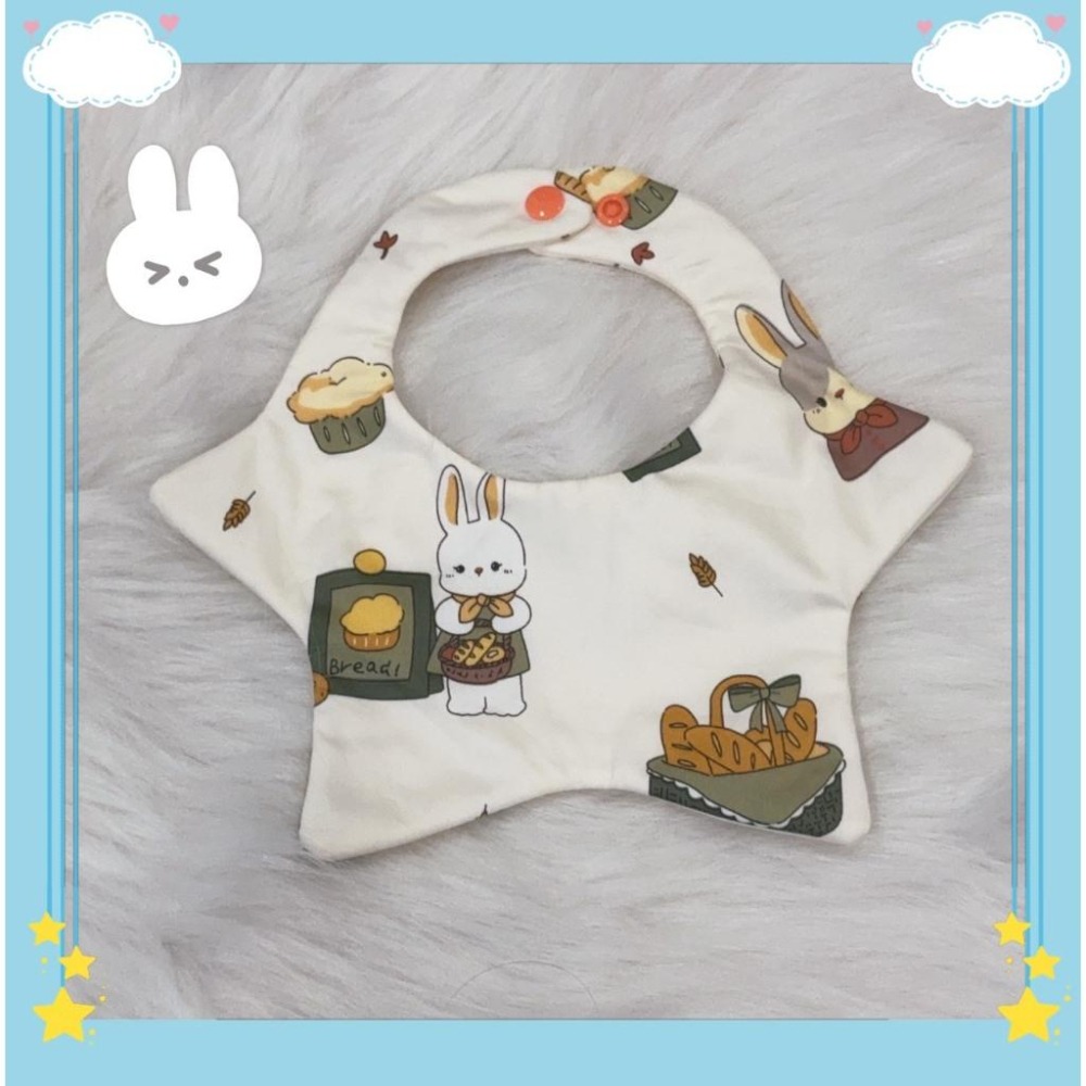 🍼小蔔頭手作🍼【純棉雙面圍兜】八層紗透氣防滲｜新生兒口水巾/圍兜 台灣製造~兔兔廚房款-細節圖3