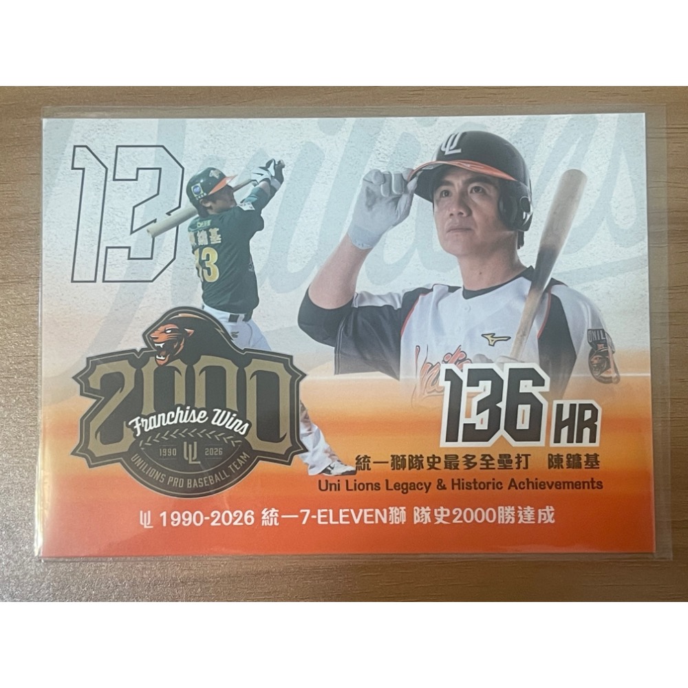 統一獅兩千勝明信片單張賣場 嘟嘟潘威倫/林岳平/陳韻文/王鏡銘/曾智偵/高建三/陳鏞基/黃甘霖/高國慶-規格圖1
