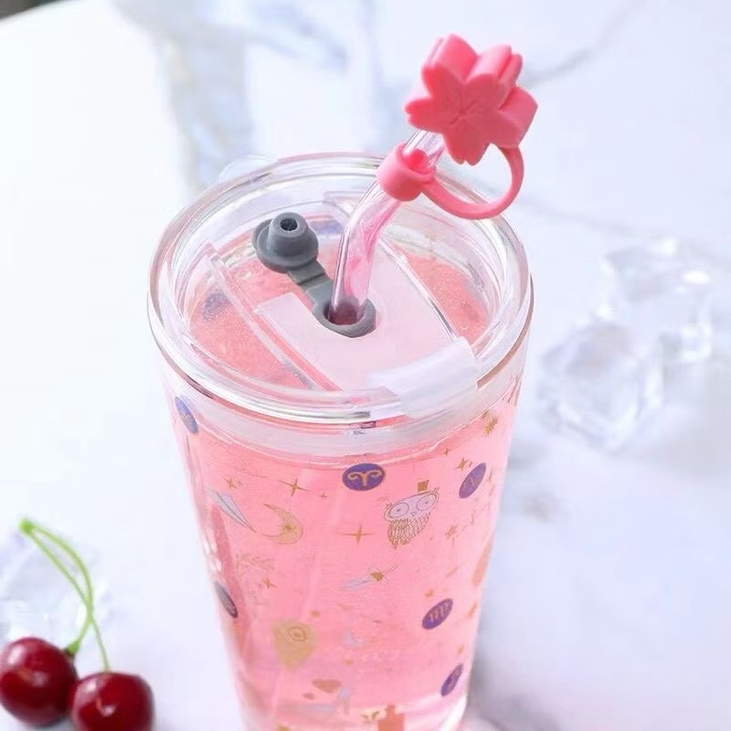 《全新現貨》玻璃水杯 刻度玻璃杯 吸管杯 環保杯 隨手杯 星空杯 星座 果汁杯 牛奶杯 咖啡杯 情侶杯 交換禮物-細節圖2