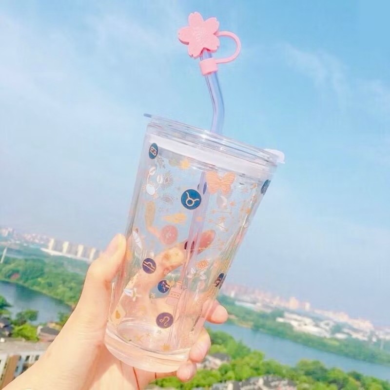《全新現貨》玻璃水杯 刻度玻璃杯 吸管杯 環保杯 隨手杯 星空杯 星座 果汁杯 牛奶杯 咖啡杯 情侶杯 交換禮物-細節圖3