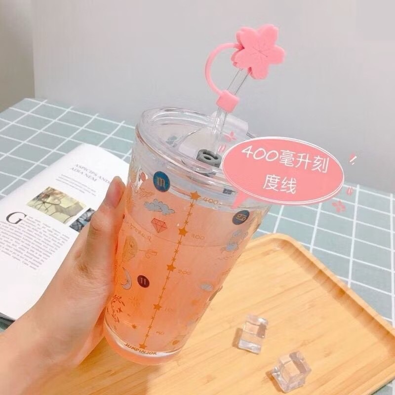 《全新現貨》玻璃水杯 刻度玻璃杯 吸管杯 環保杯 隨手杯 星空杯 星座 果汁杯 牛奶杯 咖啡杯 情侶杯 交換禮物-細節圖4