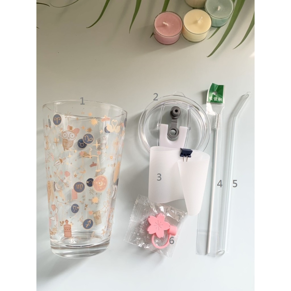 《全新現貨》玻璃水杯 刻度玻璃杯 吸管杯 環保杯 隨手杯 星空杯 星座 果汁杯 牛奶杯 咖啡杯 情侶杯 交換禮物-細節圖6