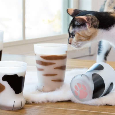 日本 ADERIA GLASS coconeco 可愛貓掌肉球造型玻璃杯 貓爪杯 多款貓咪花紋300ml 療癒餐具