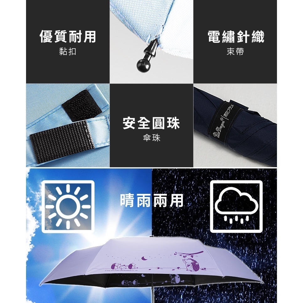 雙龍牌文創＿刺蝟星月雙面黑膠晴雨手動折傘 22吋-細節圖7